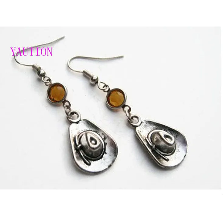 Cowboy Hat Birthstone Earrings, Personalized Cowgirl Hat Earrings, Country Earrings, Farm Gift, Cowgirl Jewelry