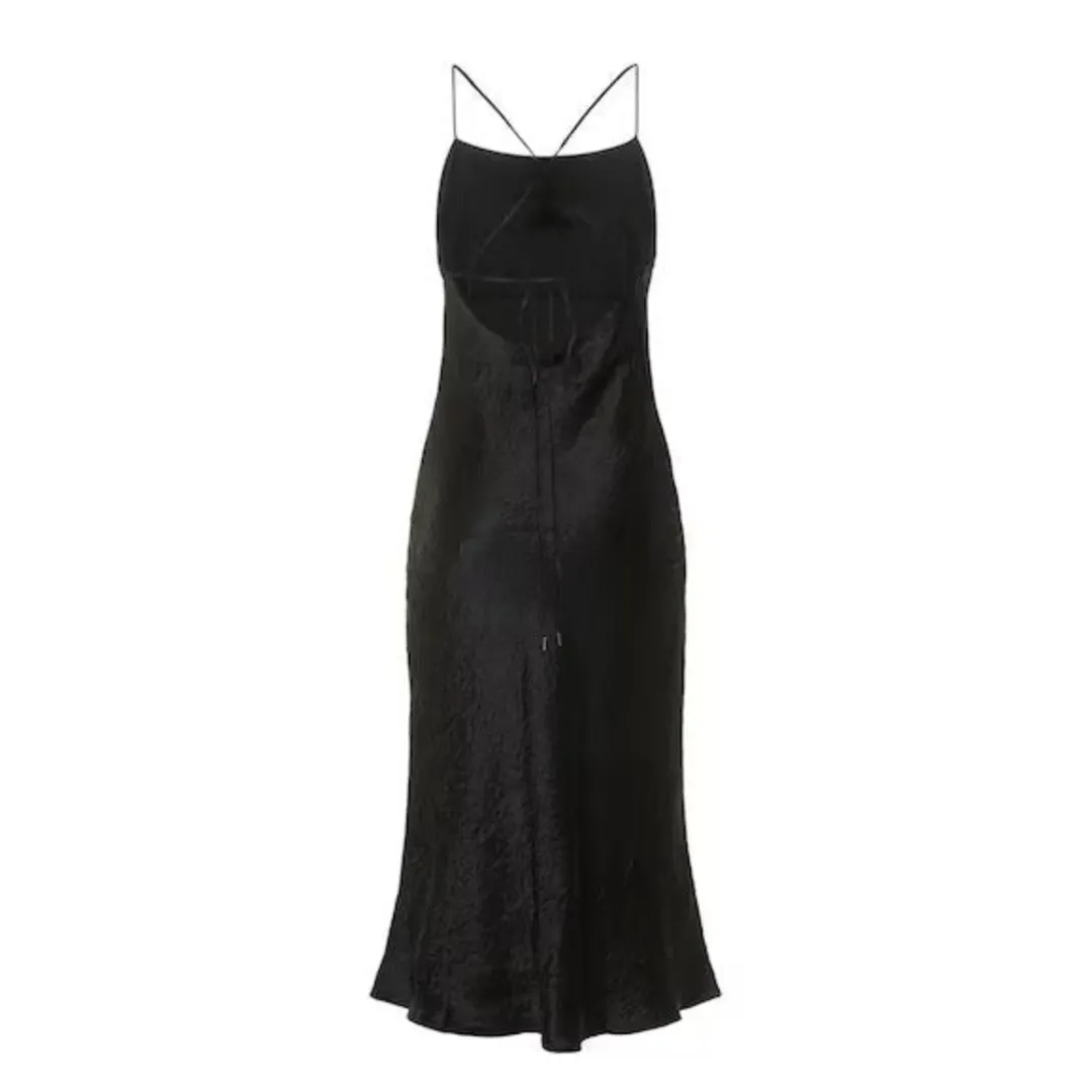 Cross Back Satin Below Knee Dress