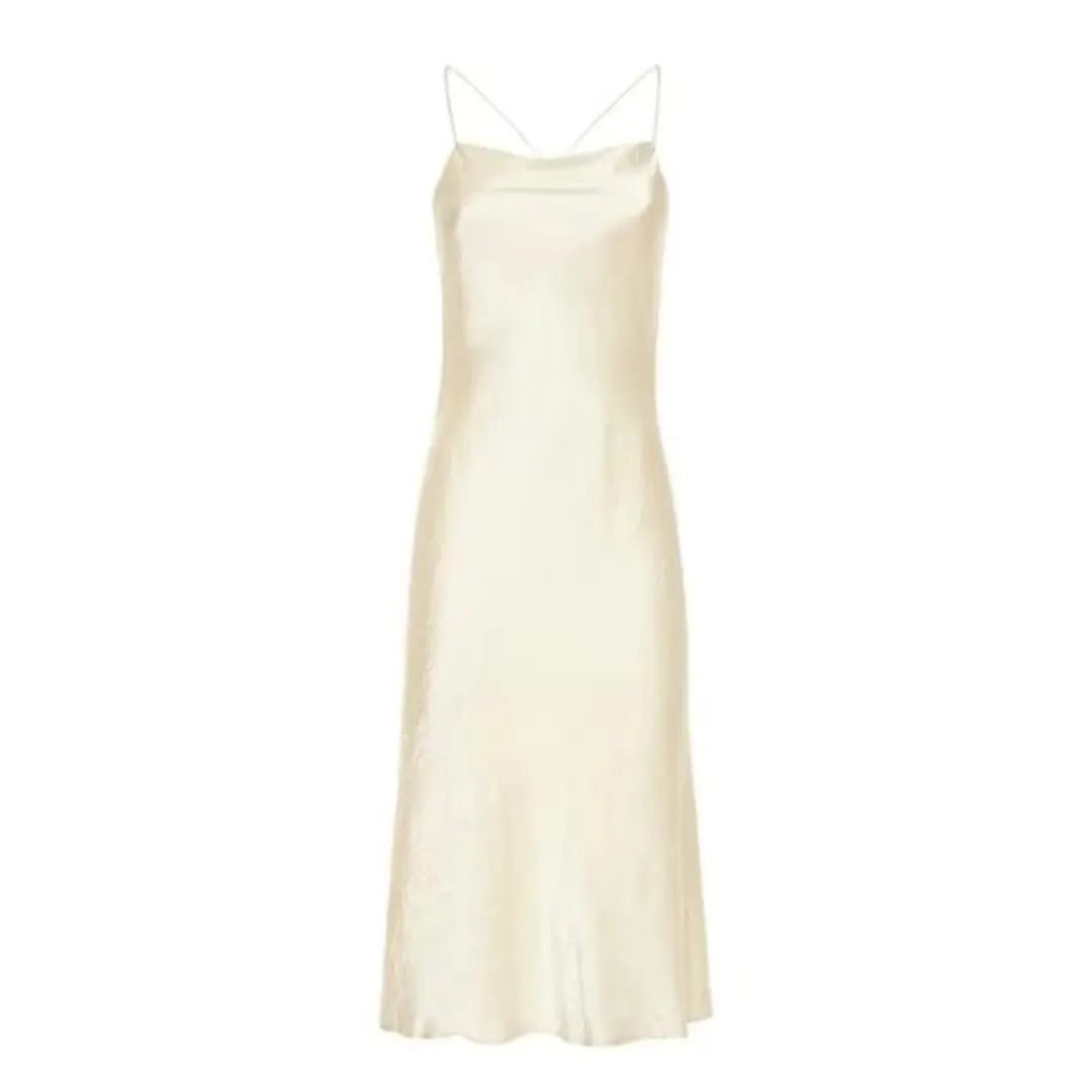 Cross Back Satin Below Knee Dress