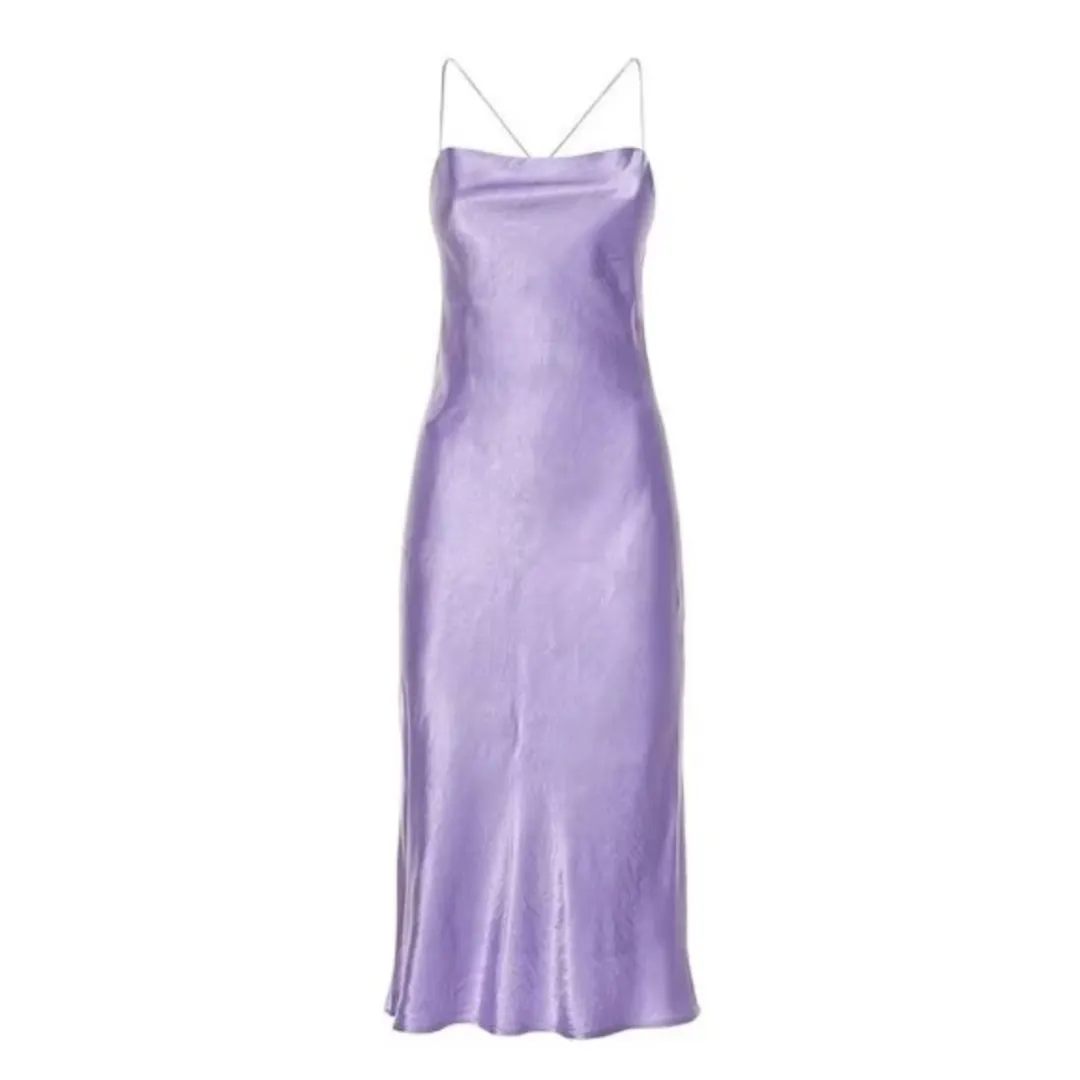 Cross Back Satin Below Knee Dress