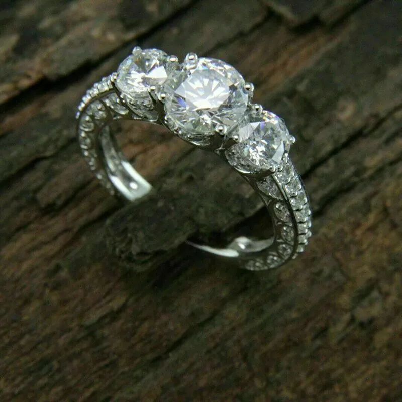 Dazzling Silver Engagement Ring Women Zircon Wedding Jewelry