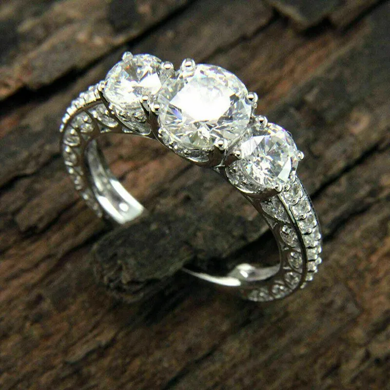 Dazzling Silver Engagement Ring Women Zircon Wedding Jewelry