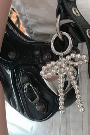 DEAL The Key To My Metallic Heart Pearl Ribbon Keychain