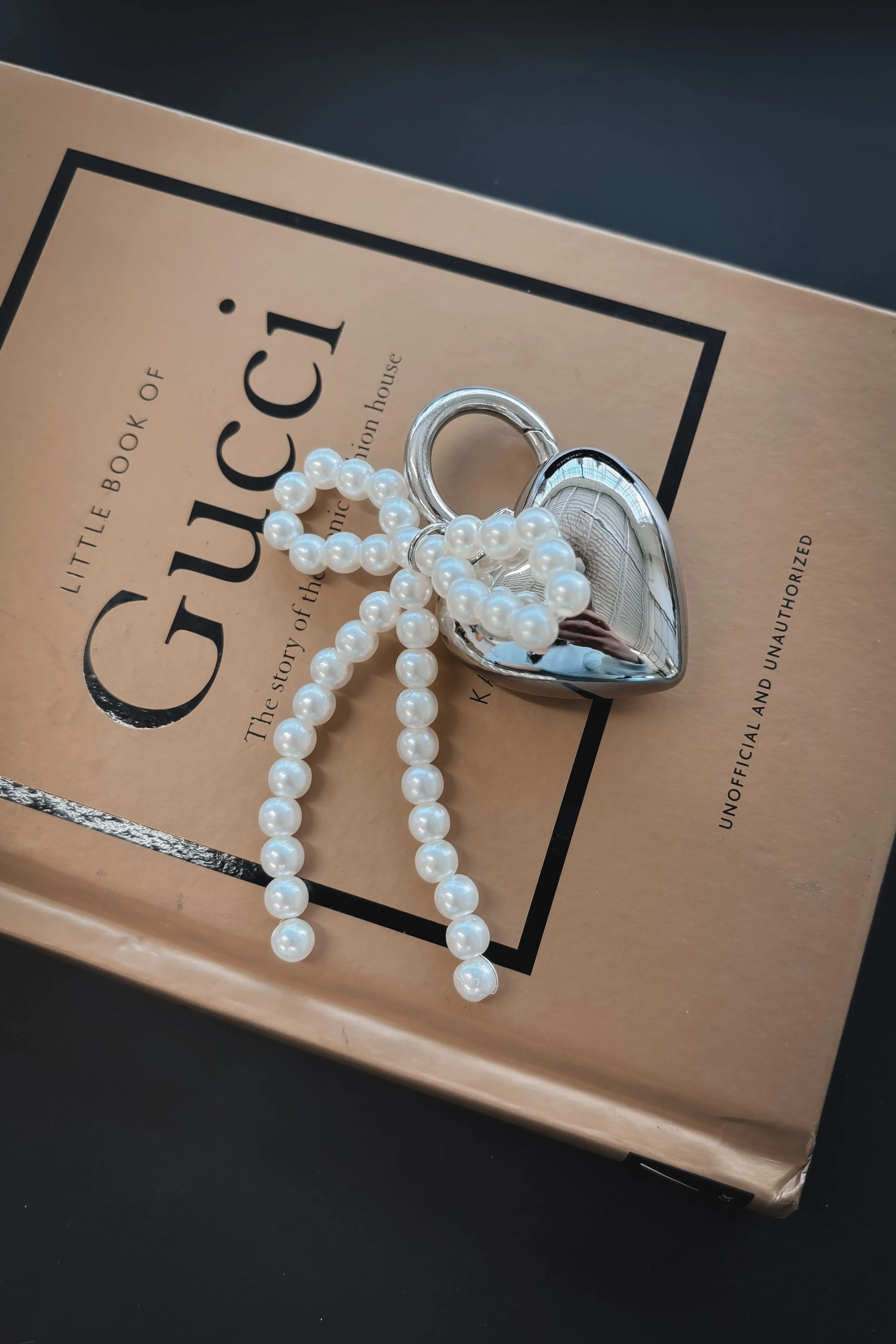 DEAL The Key To My Metallic Heart Pearl Ribbon Keychain