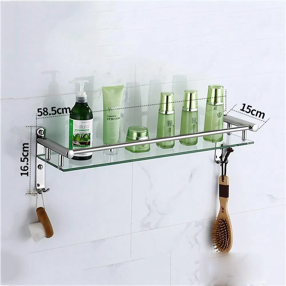 DEED Wall Hanging Mount Rack Toilet Shelf Stainless Steel Bathroom Shelf Three Layers Bathroom Glass Shelf Shower Room Wall Hanging Storage Rack,58.5cm