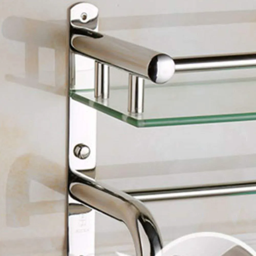 DEED Wall Hanging Mount Rack Toilet Shelf Stainless Steel Bathroom Shelf Three Layers Bathroom Glass Shelf Shower Room Wall Hanging Storage Rack,58.5cm