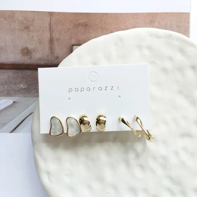 Delicate Jewelry 3 Sets Earrings Green Blue Pink Enamel Small stud Earrings Golden Jewelry