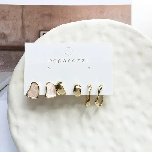 Delicate Jewelry 3 Sets Earrings Green Blue Pink Enamel Small stud Earrings Golden Jewelry