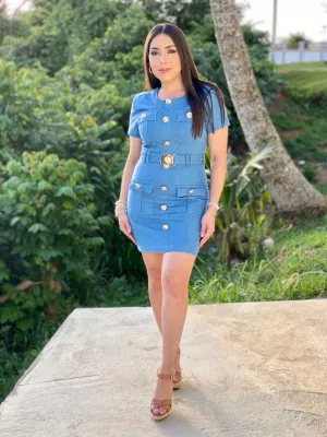 Denim Dress Gold Buttons