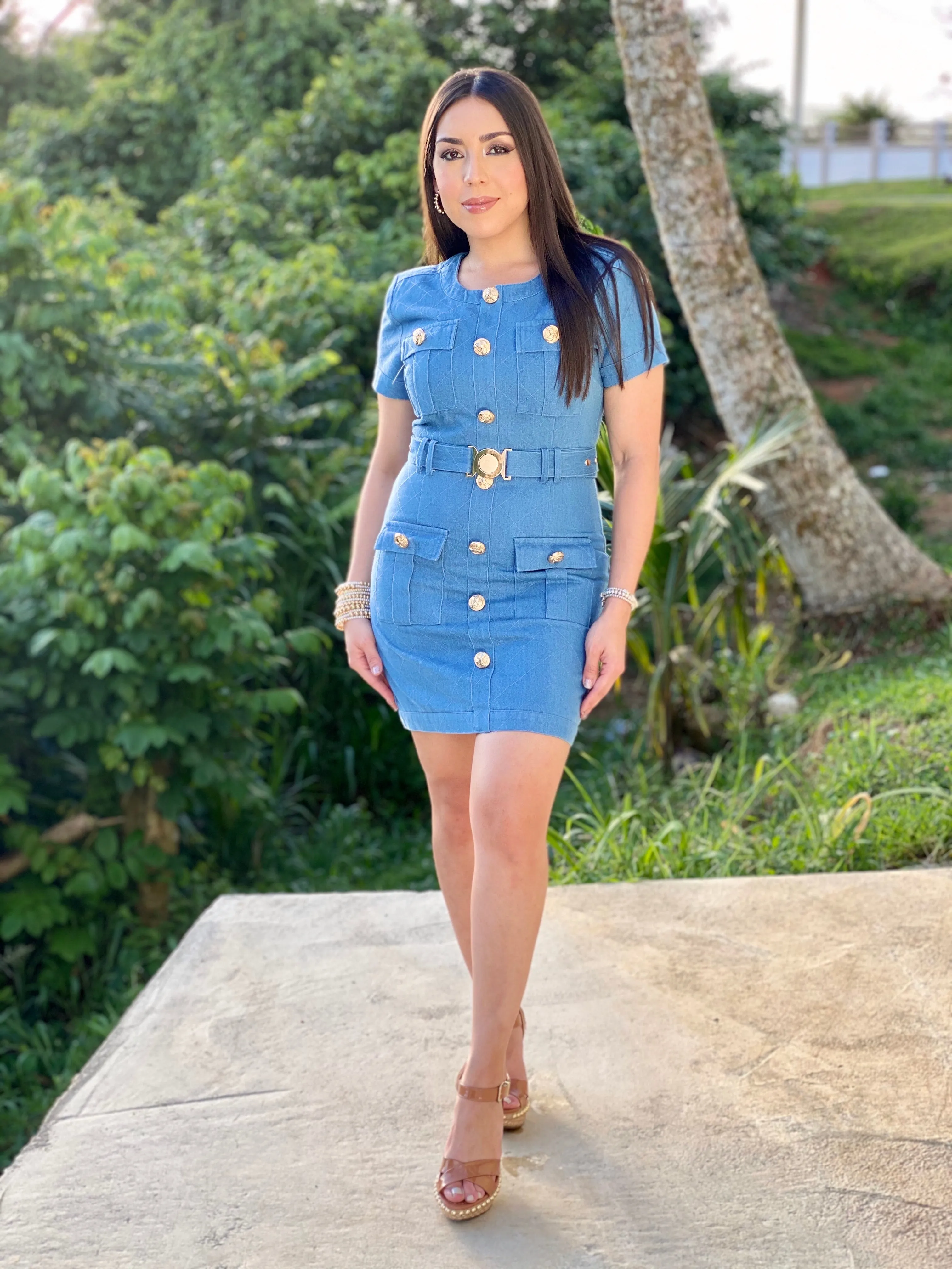Denim Dress Gold Buttons