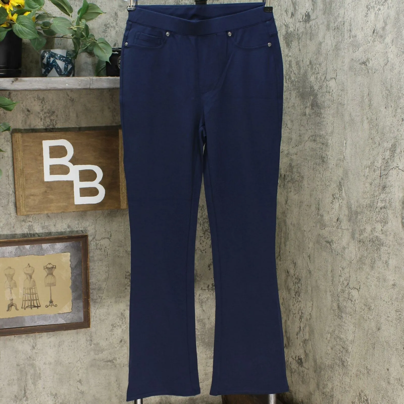 DG2 by Diane Gilman Pull On Stretch Ponte Boot-Cut Pants Navy Small