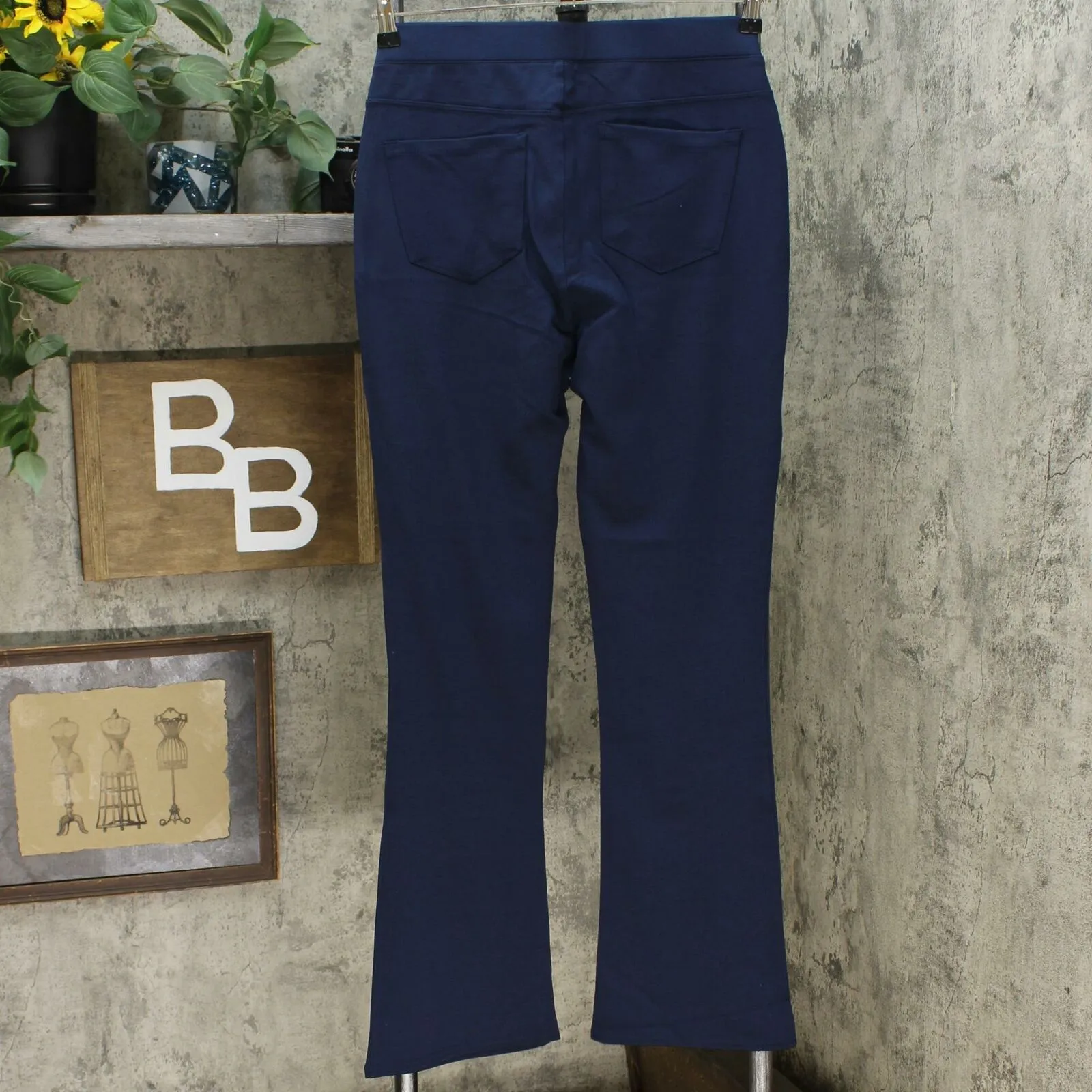 DG2 by Diane Gilman Pull On Stretch Ponte Boot-Cut Pants Navy Small