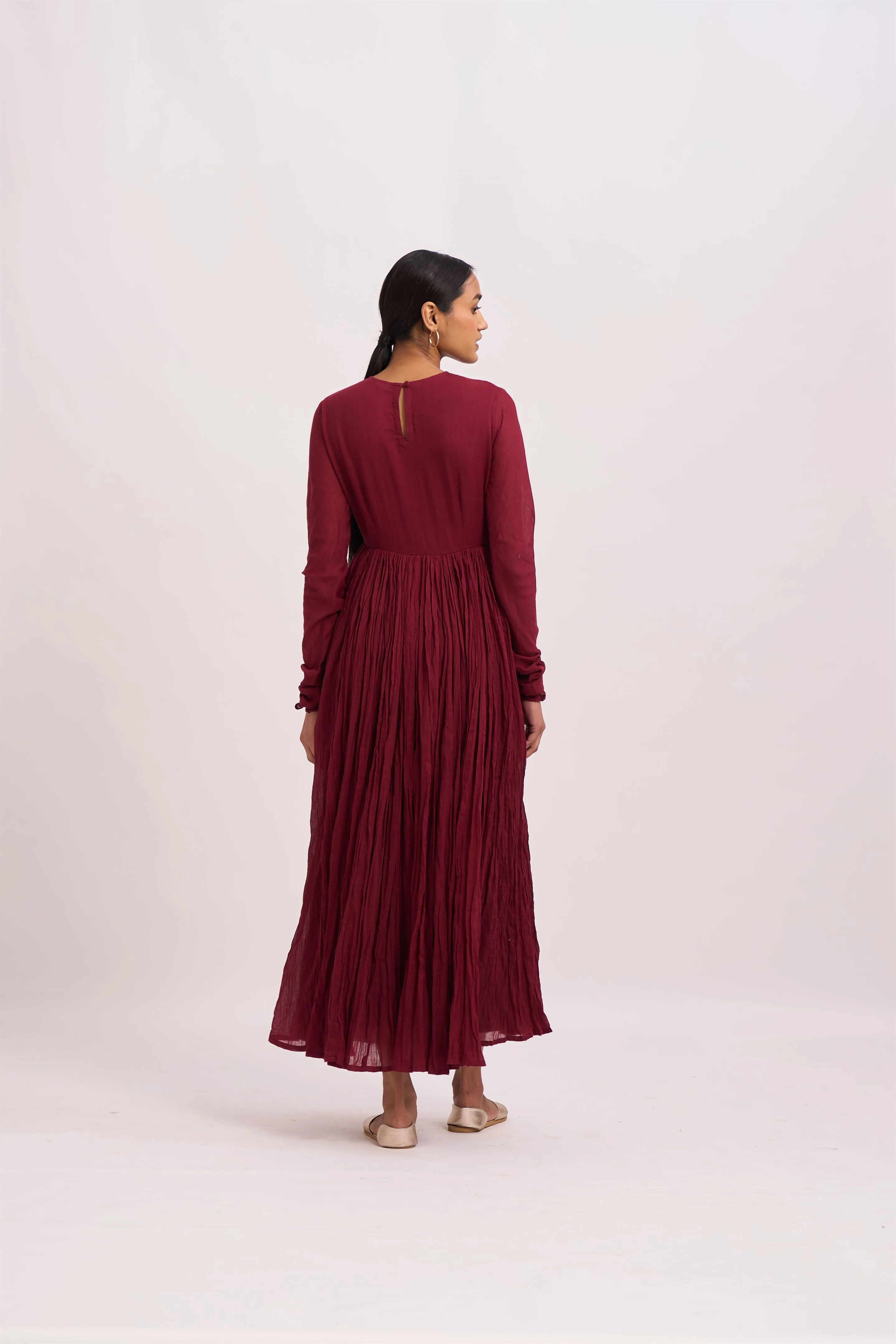 Dot   I   Ghoomar Bahla Anarkali - Set  Cotton Gauze Anarkali with Cotton Pants  Maroon SS24-G-4
