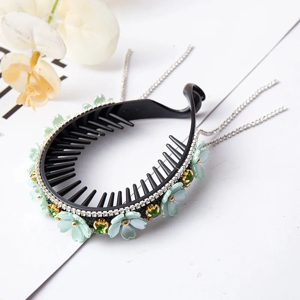 Elegant Luxury Rhinestone Tassel Ponytail Hair Claws Sweet Meatball Hair Clips Headband Fashion Hair Accessories