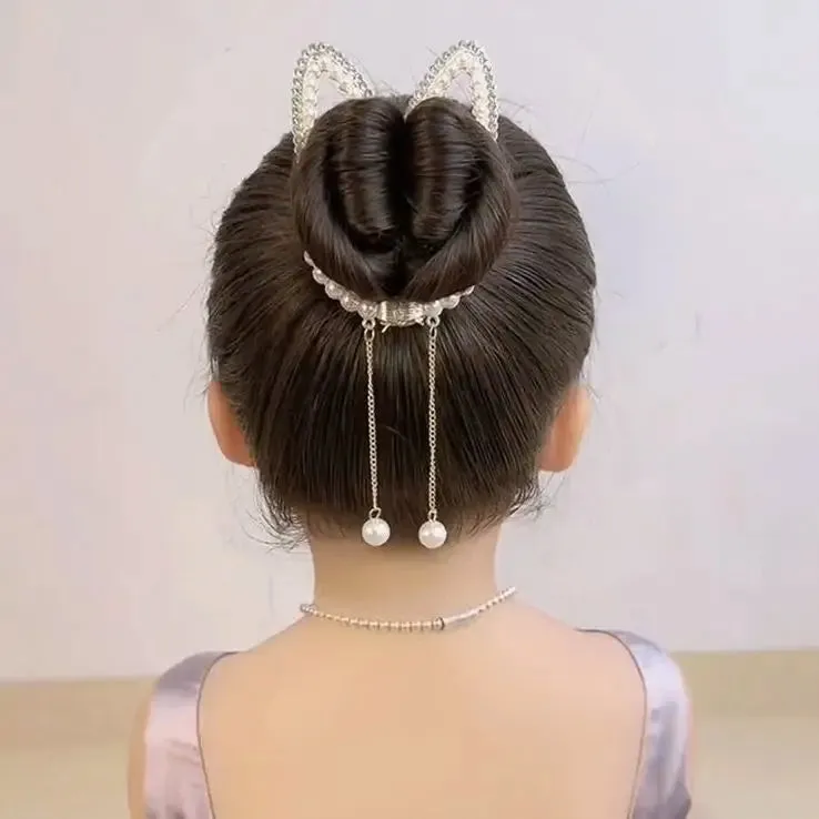 Elegant Luxury Rhinestone Tassel Ponytail Hair Claws Sweet Meatball Hair Clips Headband Fashion Hair Accessories