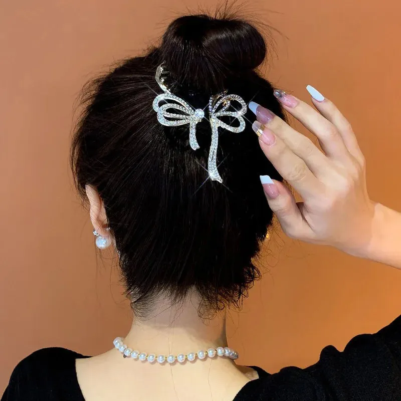 Elegant Luxury Rhinestone Tassel Ponytail Hair Claws Sweet Meatball Hair Clips Headband Fashion Hair Accessories