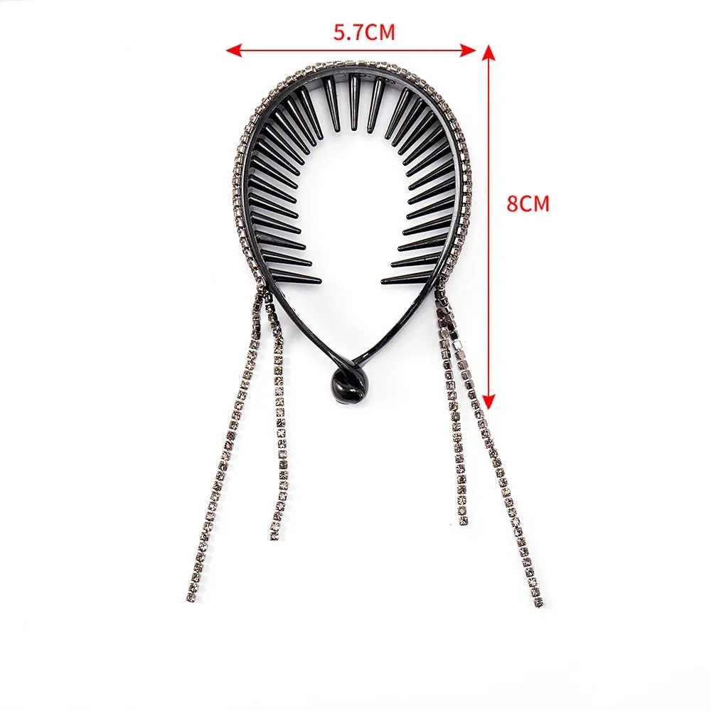 Elegant Luxury Rhinestone Tassel Ponytail Hair Claws Sweet Meatball Hair Clips Headband Fashion Hair Accessories