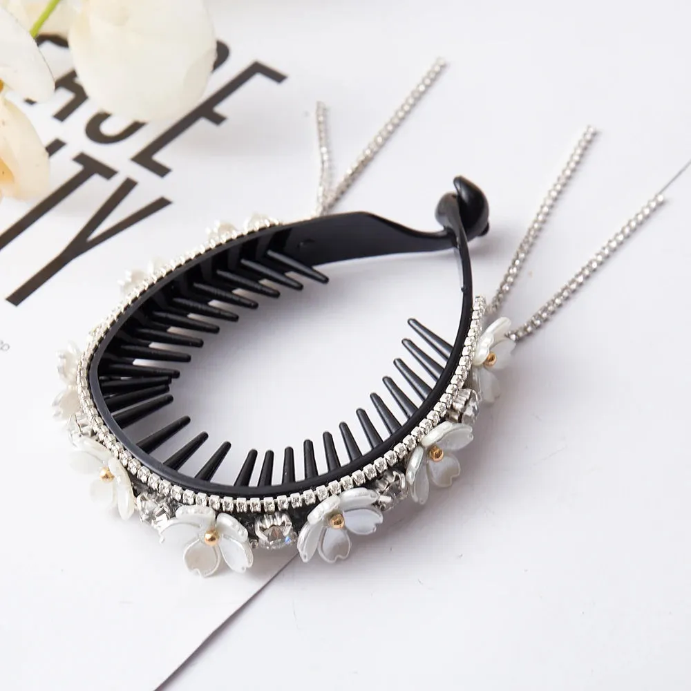 Elegant Luxury Rhinestone Tassel Ponytail Hair Claws Sweet Meatball Hair Clips Headband Fashion Hair Accessories