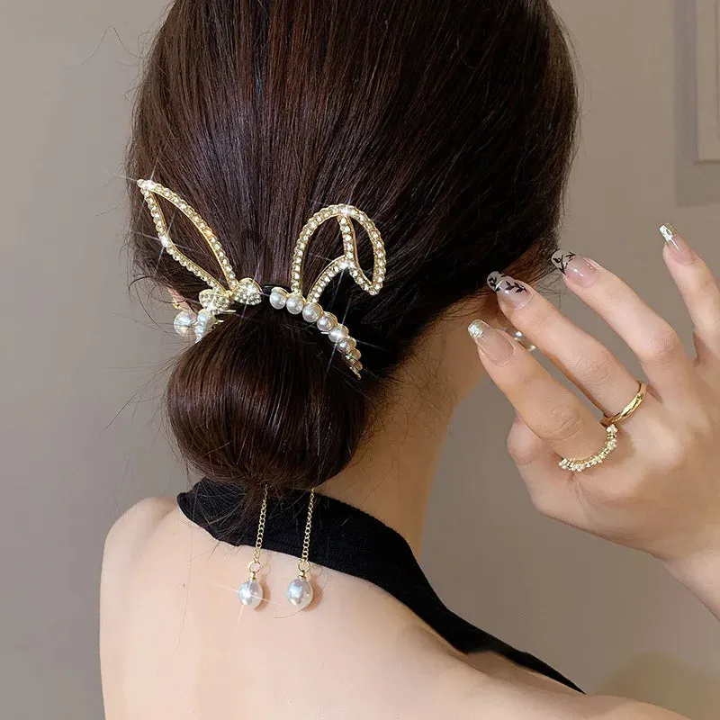 Elegant Luxury Rhinestone Tassel Ponytail Hair Claws Sweet Meatball Hair Clips Headband Fashion Hair Accessories