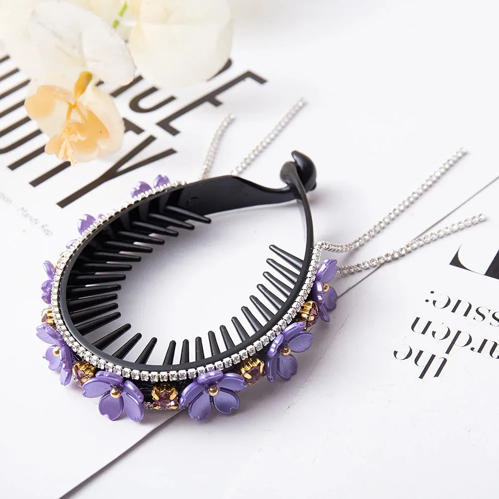 Elegant Luxury Rhinestone Tassel Ponytail Hair Claws Sweet Meatball Hair Clips Headband Fashion Hair Accessories