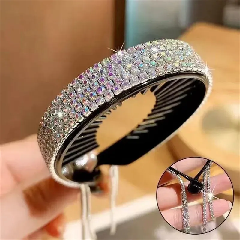 Elegant Luxury Rhinestone Tassel Ponytail Hair Claws Sweet Meatball Hair Clips Headband Fashion Hair Accessories