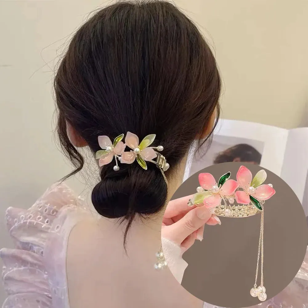 Elegant Luxury Rhinestone Tassel Ponytail Hair Claws Sweet Meatball Hair Clips Headband Fashion Hair Accessories