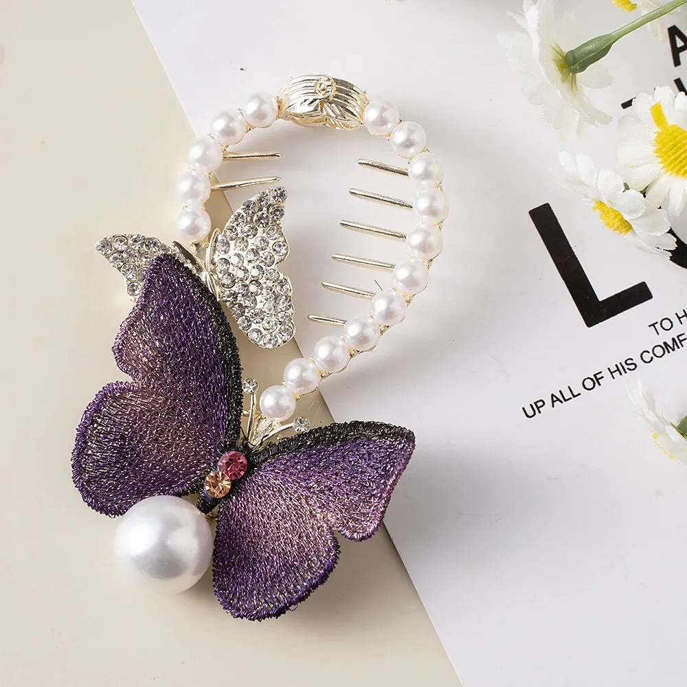 Elegant Luxury Rhinestone Tassel Ponytail Hair Claws Sweet Meatball Hair Clips Headband Fashion Hair Accessories