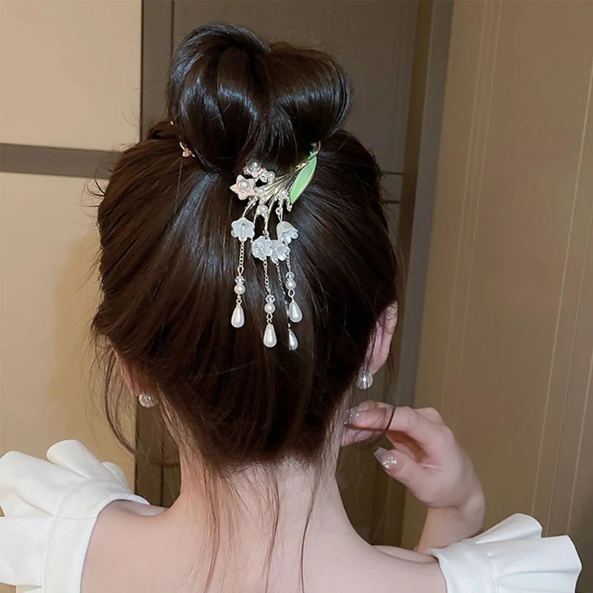 Elegant Luxury Rhinestone Tassel Ponytail Hair Claws Sweet Meatball Hair Clips Headband Fashion Hair Accessories