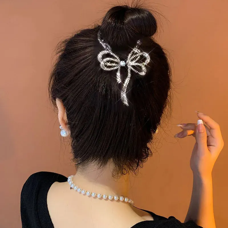 Elegant Luxury Rhinestone Tassel Ponytail Hair Claws Sweet Meatball Hair Clips Headband Fashion Hair Accessories
