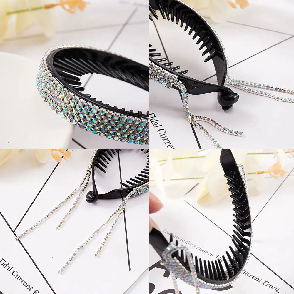 Elegant Luxury Rhinestone Tassel Ponytail Hair Claws Sweet Meatball Hair Clips Headband Fashion Hair Accessories
