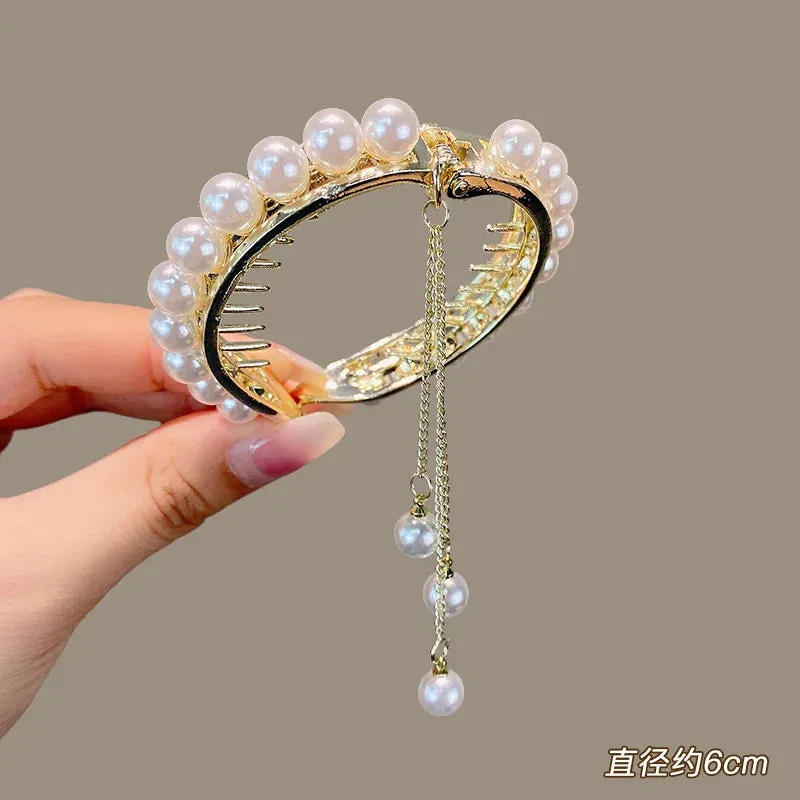 Elegant Luxury Rhinestone Tassel Ponytail Hair Claws Sweet Meatball Hair Clips Headband Fashion Hair Accessories