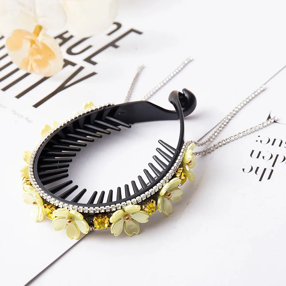 Elegant Luxury Rhinestone Tassel Ponytail Hair Claws Sweet Meatball Hair Clips Headband Fashion Hair Accessories
