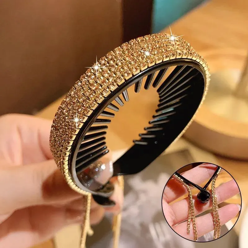 Elegant Luxury Rhinestone Tassel Ponytail Hair Claws Sweet Meatball Hair Clips Headband Fashion Hair Accessories
