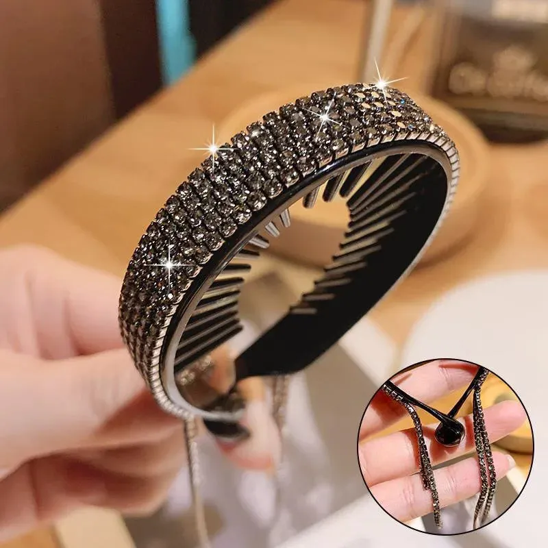 Elegant Luxury Rhinestone Tassel Ponytail Hair Claws Sweet Meatball Hair Clips Headband Fashion Hair Accessories