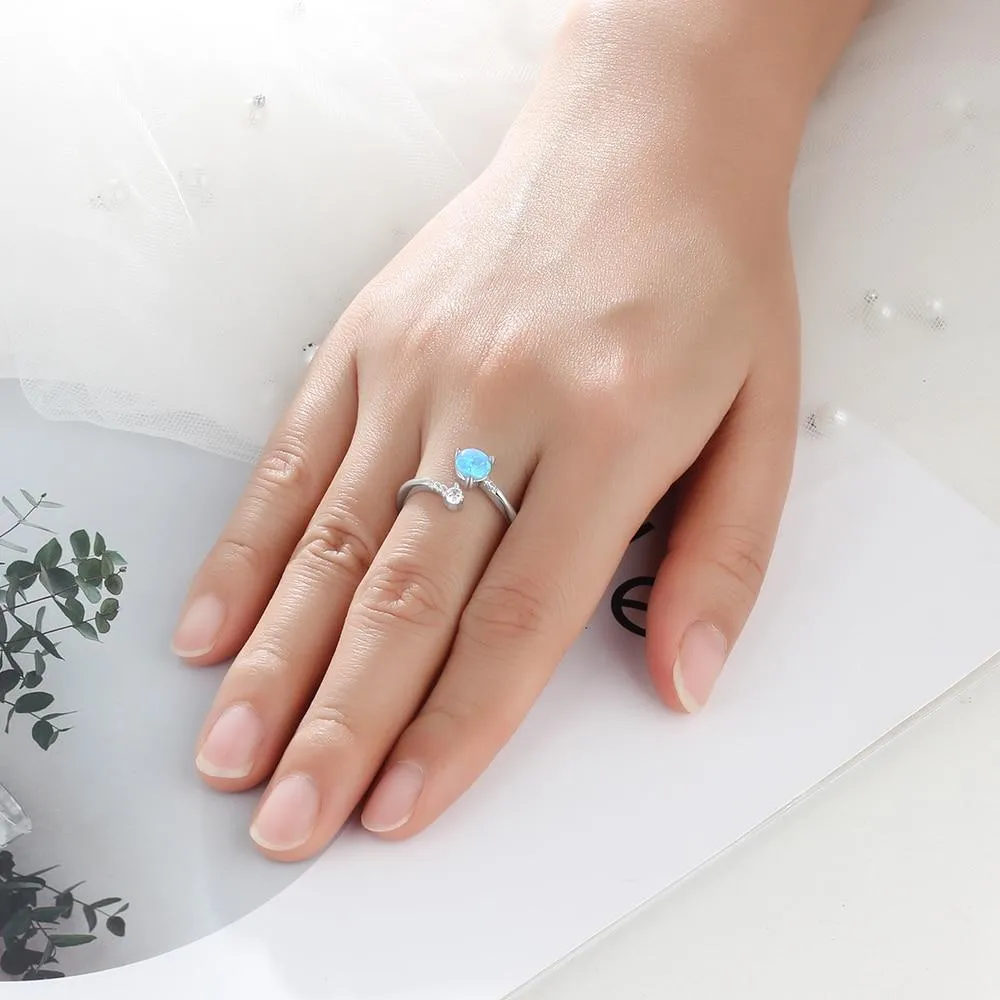 Elegant Sterling Silver Wrap Adjustable Ring Blue Pink White Opal Rings for Women Female Wedding