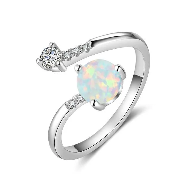 Elegant Sterling Silver Wrap Adjustable Ring Blue Pink White Opal Rings for Women Female Wedding