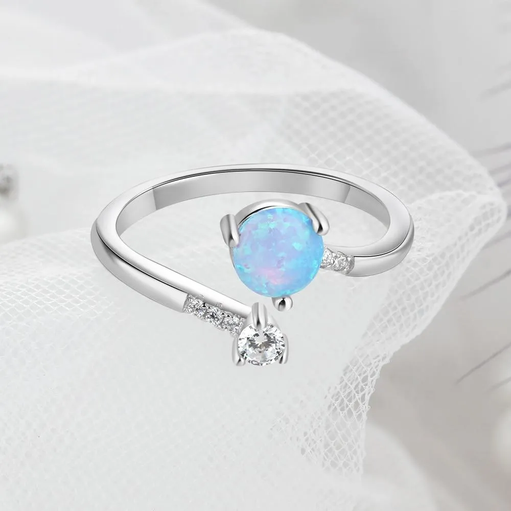 Elegant Sterling Silver Wrap Adjustable Ring Blue Pink White Opal Rings for Women Female Wedding
