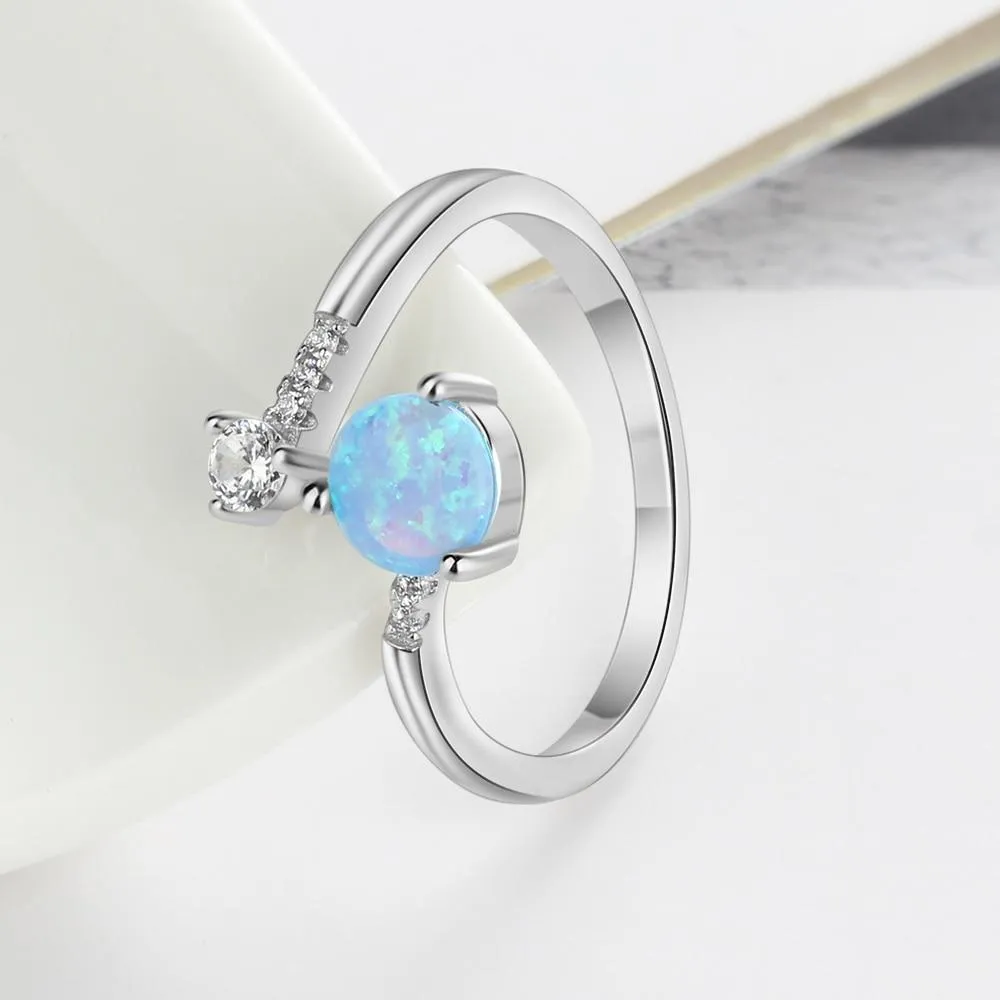 Elegant Sterling Silver Wrap Adjustable Ring Blue Pink White Opal Rings for Women Female Wedding