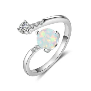 Elegant Sterling Silver Wrap Adjustable Ring Blue Pink White Opal Rings for Women Female Wedding