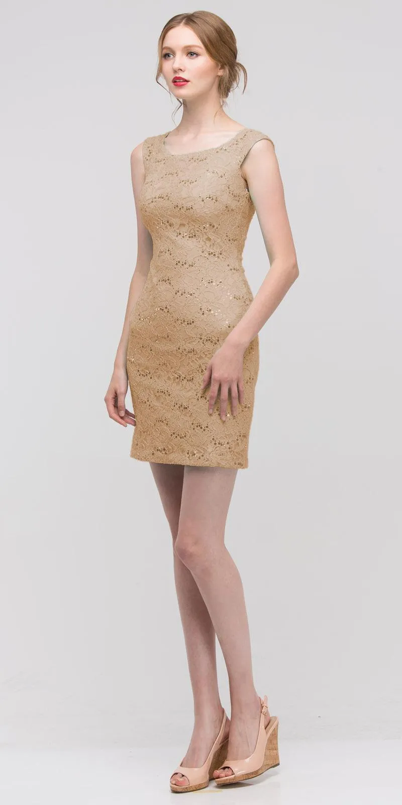 Eureka 2062 Above Knee Lace Fitted Cocktail Dress Tank Strap