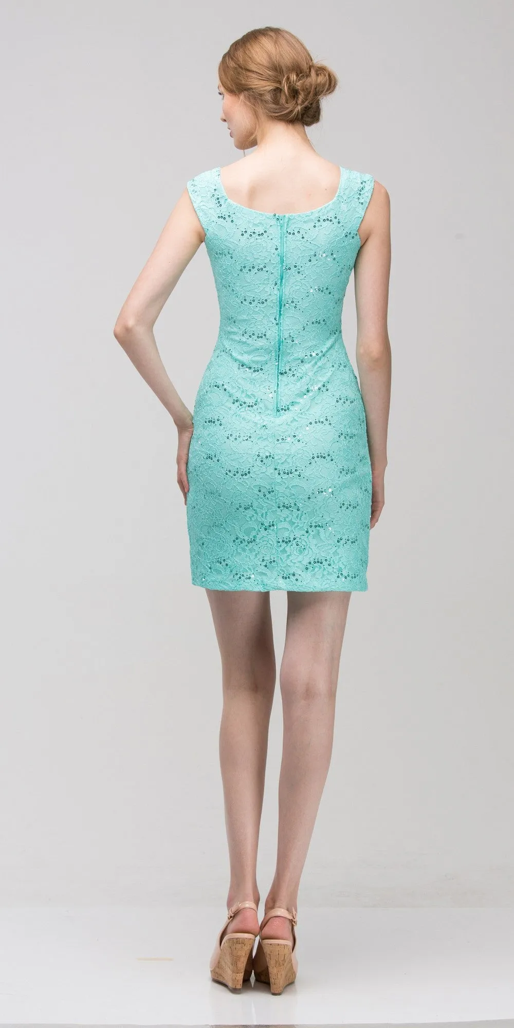 Eureka 2062 Above Knee Lace Fitted Cocktail Dress Tank Strap