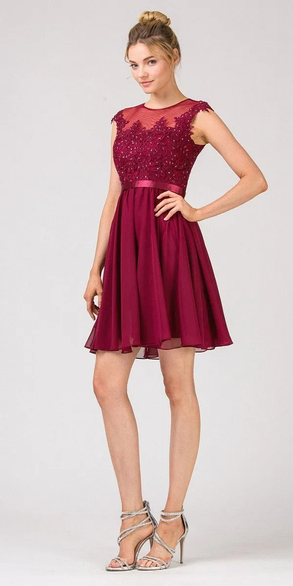 Eureka 3633 Appliqued Bodice A-Line Dress Knee-Length