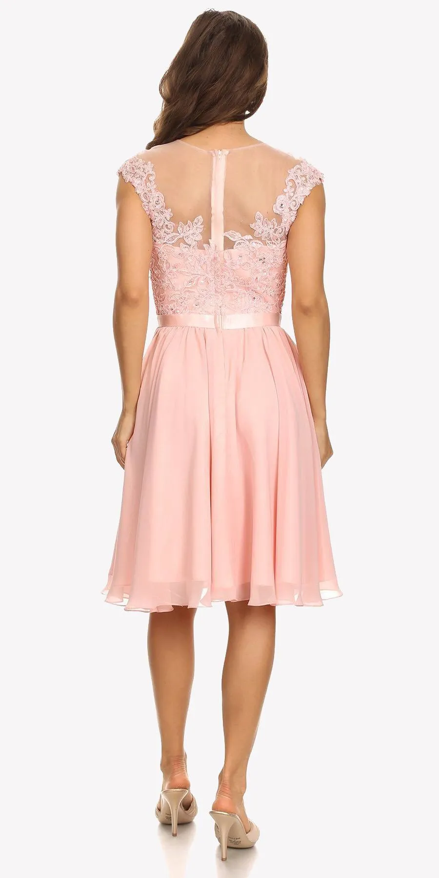 Eureka 3633 Appliqued Bodice A-Line Dress Knee-Length