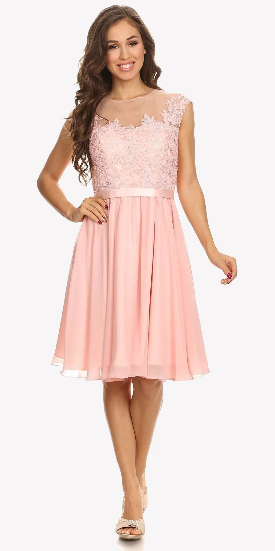 Eureka 3633 Appliqued Bodice A-Line Dress Knee-Length