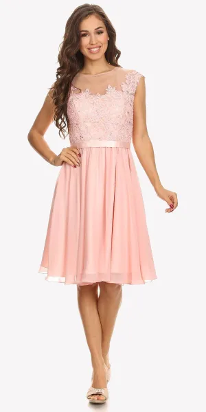 Eureka 3633 Appliqued Bodice A-Line Dress Knee-Length