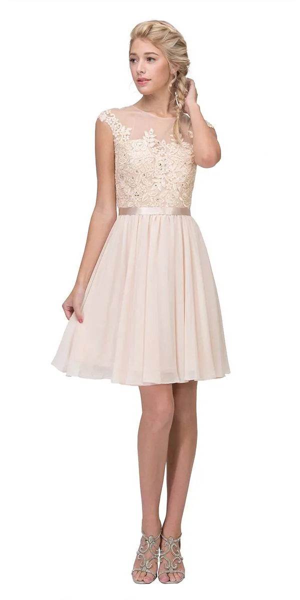 Eureka 3633 Appliqued Bodice A-Line Dress Knee-Length