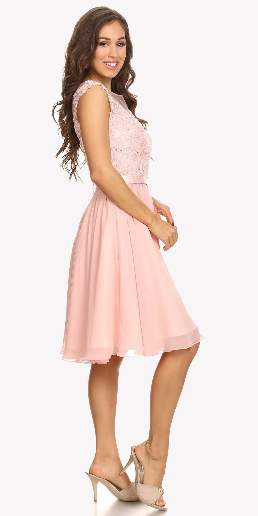 Eureka 3633 Appliqued Bodice A-Line Dress Knee-Length