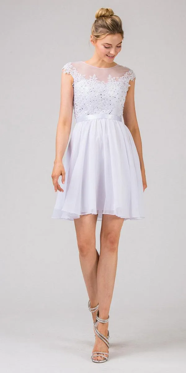 Eureka 3633 Appliqued Bodice A-Line Dress Knee-Length