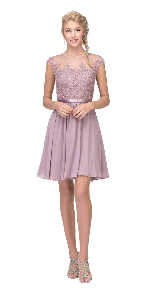 Eureka 3633 Appliqued Bodice A-Line Dress Knee-Length