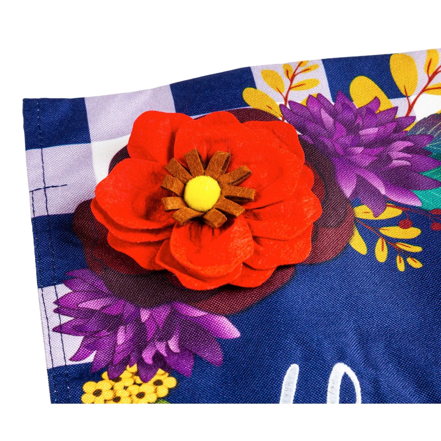 Fall Floral Check Garden Linen Flag,14l9903